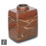 In the manner of Shoji Hamada - A rectangular slab vase from The Leach Pottery, with shallow