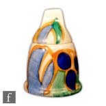 Clarice Cliff - Pastel Melon - A Bullet Mustard pot circa 1930, hand painted in an abstract fruit