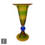 Unknown - A contemporary Stourbridge glass vase of trumpet form, with a blue knopped stem and flared