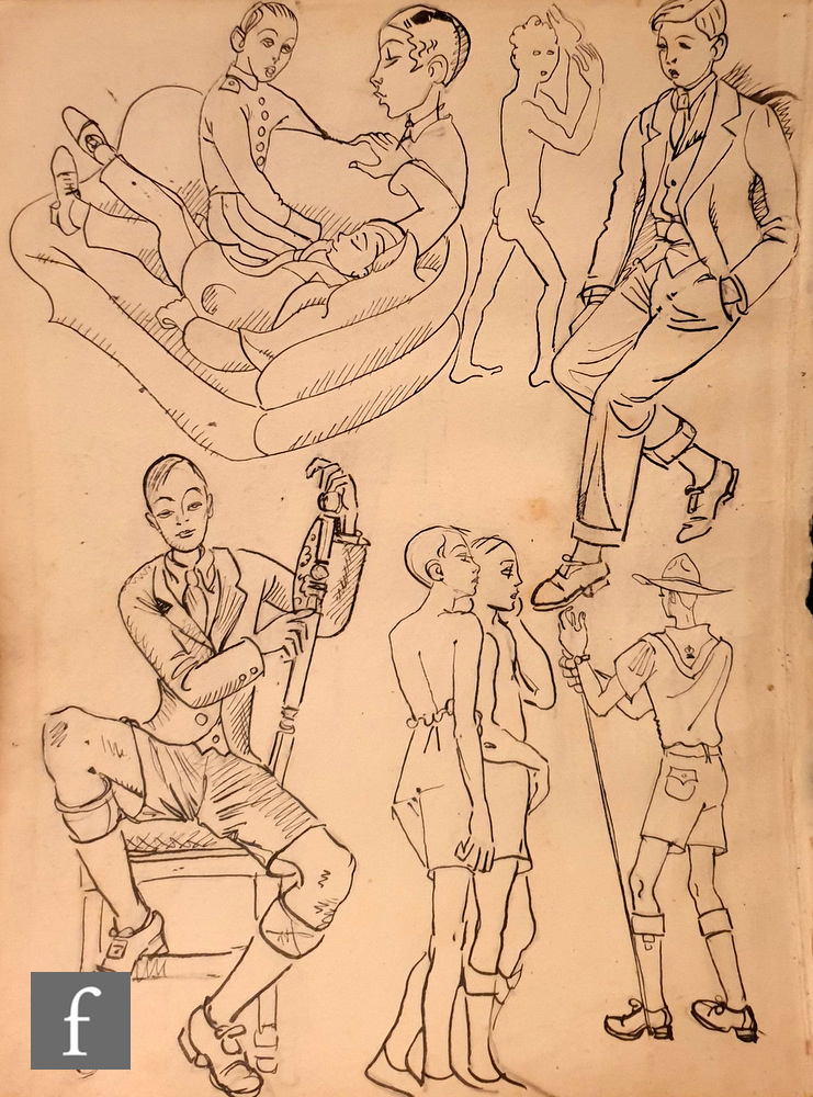 Albert Wainwright (1898-1943) - A sketch showing various studies of young men in various poses, to