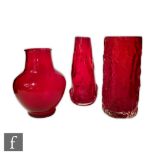 Geoffrey Baxter - Whitefriars - A Textured range Bark vase, pattern number 9691 in Ruby, together