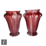 Pilkingtons - A pair of early 20th Century Arts and Crafts shape 2822 vases of tapering footed