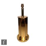 Unknown - A 1970s brass lamp base of fluted cylindrical form, height 46cm.
