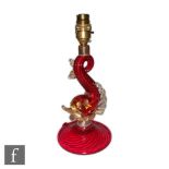 Murano - A post war Italian Murano glass table lamp in the form of a stylised dolphin in ruby with