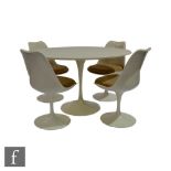 Eero Saarinen for Knoll - A white laminated circular 'Tulip' table with powder coated aluminium