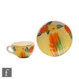 Clarice Cliff - Delecia Citrus - A Globe shape cup and saucer circa 1930 hand painted with