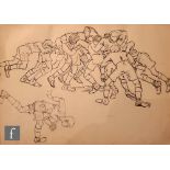 Albert Wainwright (1898-1943) - A sketch depicting a group of young men playing rugby in full