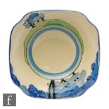 Clarice Cliff - Blue Firs - A Leda shape preserve dish circa 1933 hand painted with a stylised