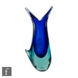 Salviati & Cie - A sommerso glass vase with blue core cased in aqua, with pulled detail to side
