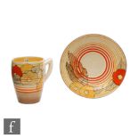 Clarice Cliff - Capri - A Lynton cup and saucer circa 1935 hand painted with orange and yellow