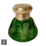 Possibly Josephinenhutte - A glass inkwell, circa 1910, of tapering form cased in green over clear