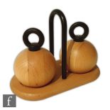Bodum - A later 20th Century teak cruet set, the dumbell shaped salt and pepper designed by R.