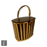 Collection Original - A 1950s Lucite and leather bucket handbag, the striped tan and chocolate