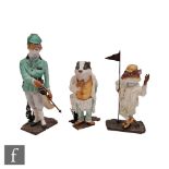 Three Albany China models of sporting animals comprising a rat stood before a golfing hole, a badger