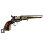 A Colts patent percussion six shot revolver, serial no 34379, stamped Address.Col Colt.London to top