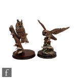 Two Border Fine Arts models of owls both modelled by Ray Ayres, the first a long eared owl RB20, the