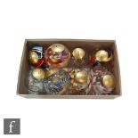 Eight assorted crystal Rosenthal Christmas tree baubles each with a coloured and gold abstract