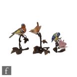 Three Albany Fine China models of garden birds comprising a wren, a blue tit and a chaffinch, all