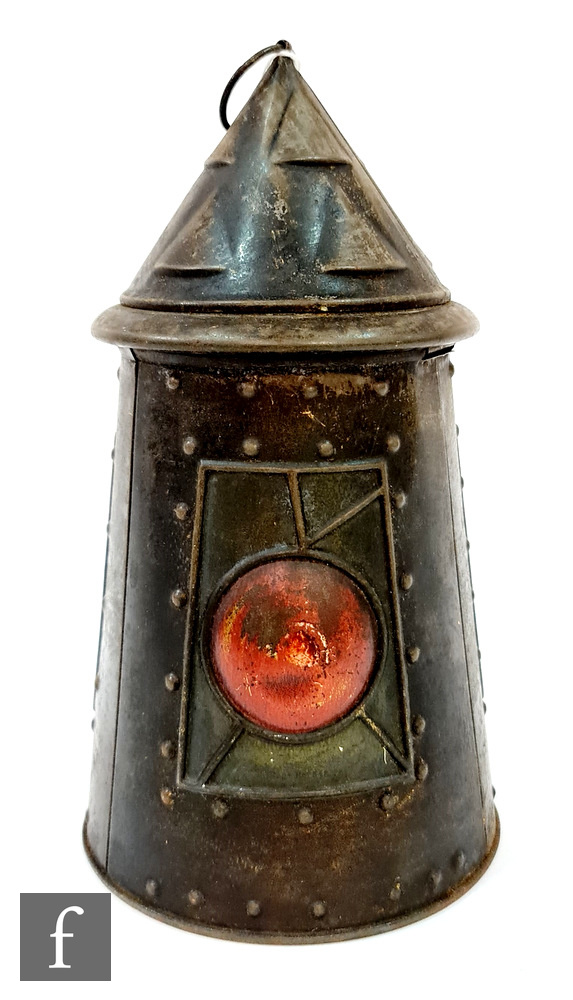 A Huntley and Palmers painted biscuit tin in the form of a lantern, height 24cm.