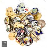 A collection of West Bromwich Albion enameled badges of past players Bob Taylor, Geoff Astle, Darren