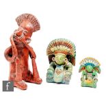 A small group of South American/Mexican Mayan style Deity figures, similarly modelled in seated