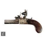 A 19th Century flintlock pocket pistol by Smith London, engraved action and thumb piece lock, 3.