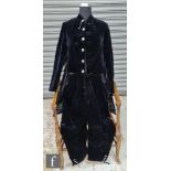 A late 19th to early 20th Century gentleman's navy blue velvet suit comprising tailcoat and