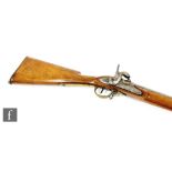 A 19th Century Russian percussion three band musket, the action stamped TYAA and dated 1841,