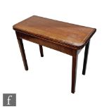 A 19th Century inlaid and feather banded line inlaid fold over tea table on square legs, height 72cm