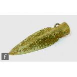 A late bronze age or early iron age socketed spear head, circa 1150-600 BC, in two moulded sections,