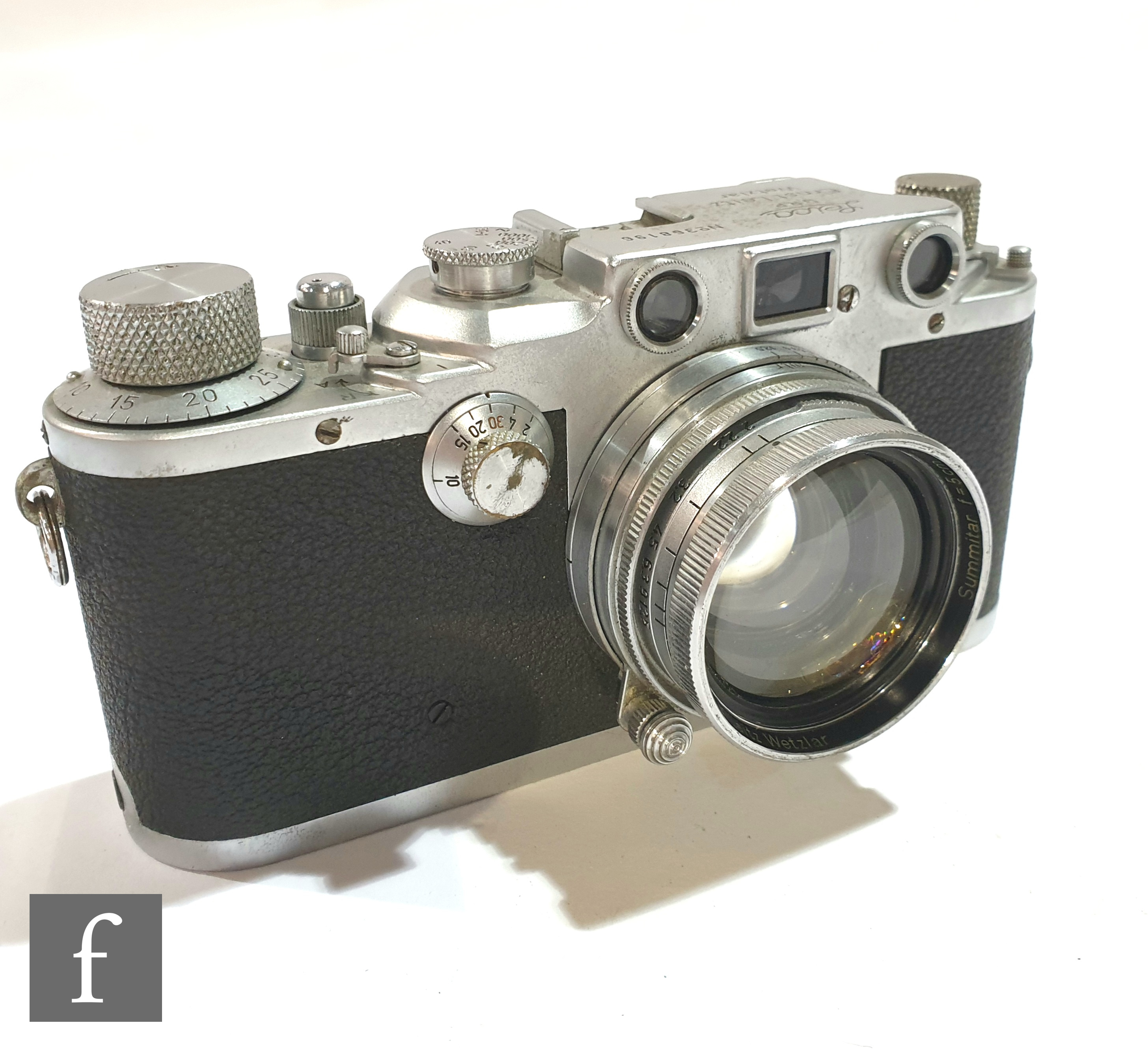 A Leica IIIC rangefinder camera, circa 1941, serial number 368196, Chrome body, with Ernst Leitz