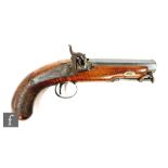 A 19th Century percussion pistol by W Bond London, 12cm octagonal barrel with ramrod, engraved