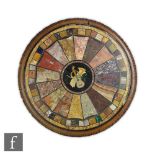 A mid 19th Century specimen marble pietra dura table top of circular form, the central roundel