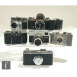 A collection of vintage cameras, to include a Gallus Derlux strut-folding camera, a Werra 35mm