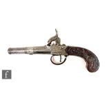 An early 19th Century percussion pistol by Stanton London, 6cm twist off canon barrel, engraved
