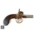 A small 19th Century percussion muff pistol by Smith London, barrel 4cm, engraved action, plain