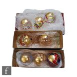 Eight assorted crystal Rosenthal Christmas tree baubles each with a coloured and gold abstract