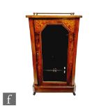 A Victorian marquetry inlaid music cabinet, later adjustable glass shelves on a plinth base,