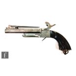 A 19th Century continental double 11.3cm barrel pin fire pistol with centre fold over bayonet,