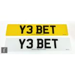 A private vehicle registration plate Y3 BET, sold with the retention document.