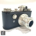 A 1954 Corfield Periflex I 35mm film camera, the black casing with Snap-on viewfinder and SLR-type