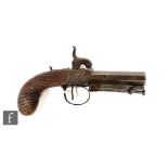 A 19th Century percussion pistol by Hollis Cheltenham, 7.5cm octagonal barrel engraved action,