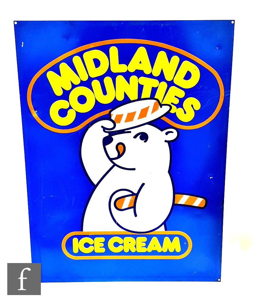 A Midland Counties ice cream pictorial aluminium advertising sign, 61cm x 46cm.