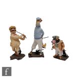 Three Albany China models of animals playing golf comprising a toad, S/D, a mole and an otter,