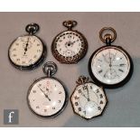 Three assorted crown wind pocket watches to include a gun metal chronograph and a gold plated