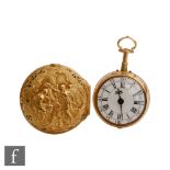 An 18th Century 22ct quarter repeater pair cased English verge pocket watch, circa 1740, the outer