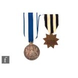A Lloyd's Medal for Meritorious Service bronze star, with a later silver example, both unnamed. (2)