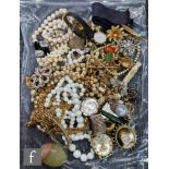 A parcel lot of assorted silver and costume jewellery to include a gilt metal poison ring, earrings,