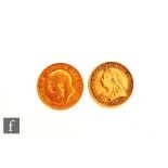 A Victoria half sovereign 1893 and a George V half sovereign 1912. (2)