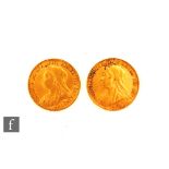 Two Victoria old head sovereigns 1893 and 1896. (2)